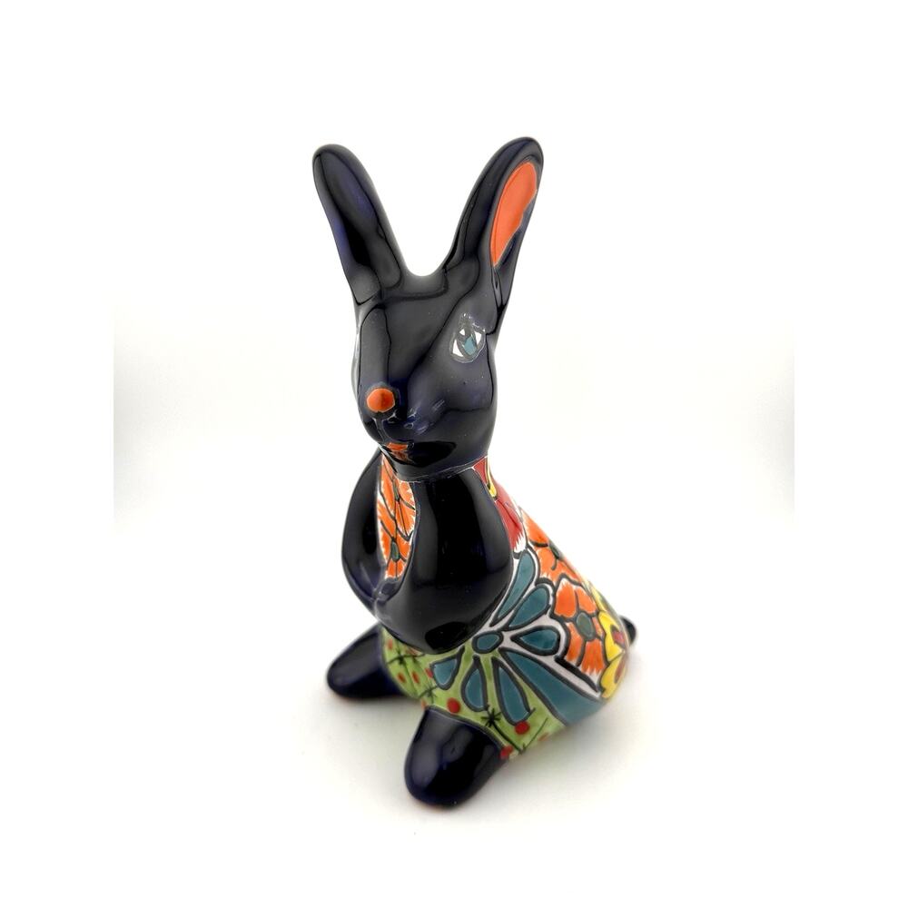 Mexican Talavera Terra Cotta Pottery Rabbit Figurine Hand Painted 7 Inches